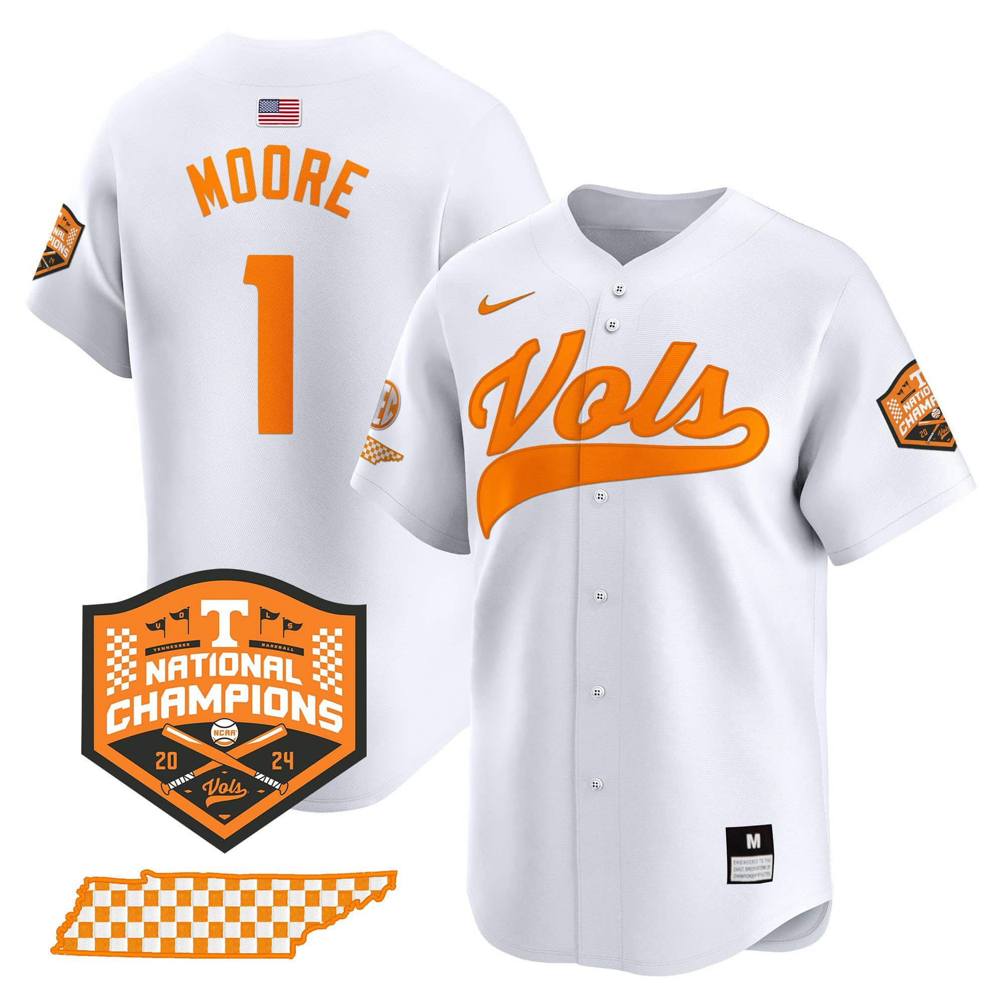 Men Tennessee Volunteers #1 Moore White 2024 Nike Champions Vapor Premier Limited NCAA Jersey